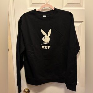 HUF X Playboy Collab Men’s Black Sweatshirt with Bunny Logo Size Small BNOT